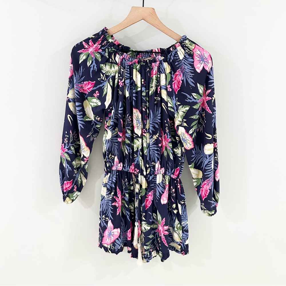 Coco Kai Women’s Off Shoulder Blue Floral Romper, One Size